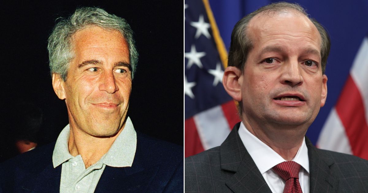 Alex Acosta, right, who served as Secretary of Labor in President Donald Trump's administration, was quoted as saying he was "told to back off [Jeffrey] Epstein" when he was a Department of Justice prosecutor "because he belonged to intelligence."