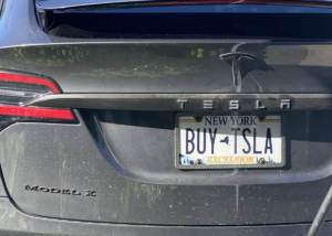 Flipped license plate revealing hidden word